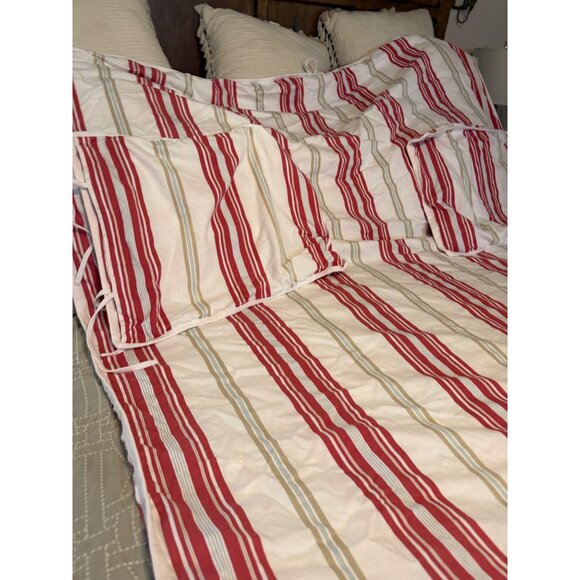 Pottery Barn Striped Duvet Cover Set F/Q  Cotton Tie back Coastal cottage heavy - Picture 10 of 14